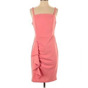 Bebe Coral Pink Tank Sleeveless Cocktail Dress ~ Ruffle Zip Party | Size 4